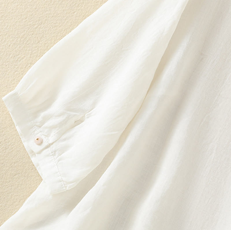 Camisa de algodón para mujer de media manga con botones y bordado floral de rosas y Buddha Stones - image 38