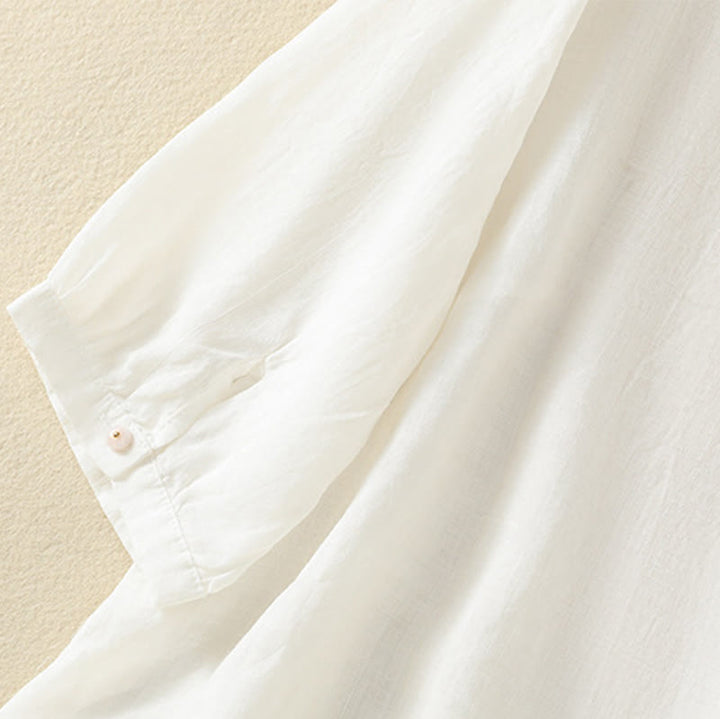 Camisa de algodón para mujer de media manga con botones y bordado floral de rosas y Buddha Stones - image 38