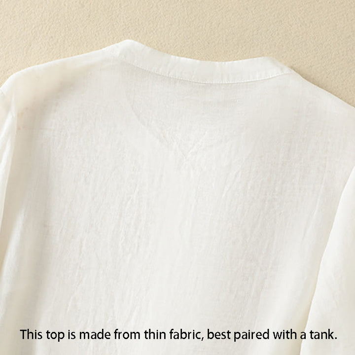 Camisa de algodón para mujer de media manga con botones y bordado floral de rosas y Buddha Stones - image 36