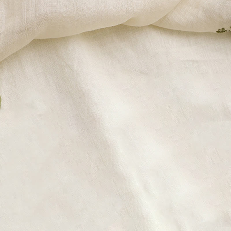 Camisa de algodón para mujer con cuello redondo, manga tres cuartos y bordado de hojas verdes y flores beige de Buddha Stones - image 6