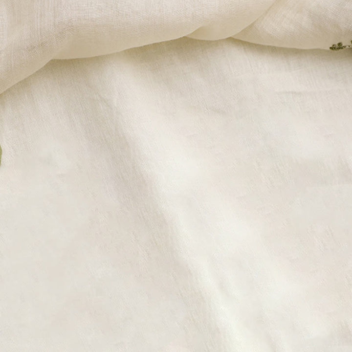 Camisa de algodón para mujer con cuello redondo, manga tres cuartos y bordado de hojas verdes y flores beige de Buddha Stones - image 6