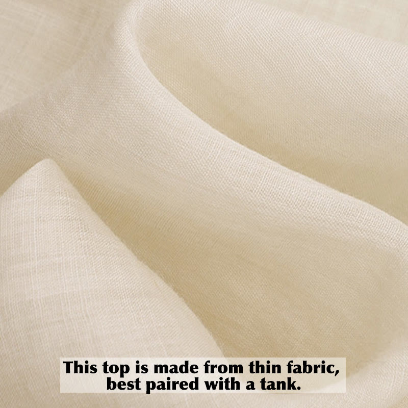 Camisa de algodón para mujer con cuello redondo, manga tres cuartos y bordado de hojas verdes y flores beige de Buddha Stones - image 11