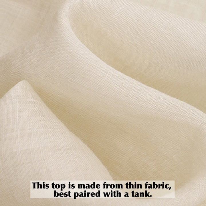 Camisa de algodón para mujer con cuello redondo, manga tres cuartos y bordado de hojas verdes y flores beige de Buddha Stones - image 11