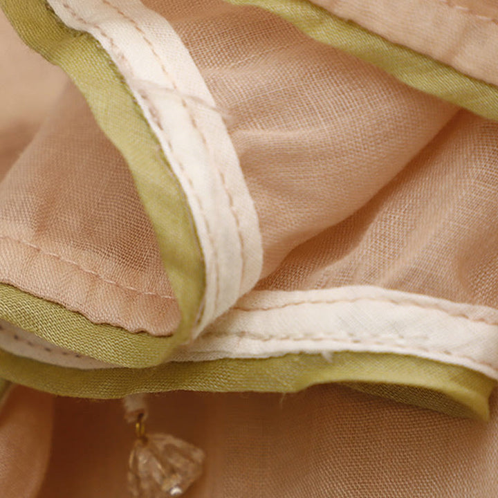 Camisa de algodón para mujer con cuello redondo, manga tres cuartos y bordado de hojas verdes y flores beige de Buddha Stones - image 17