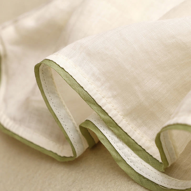 Camisa de algodón para mujer con cuello redondo, manga tres cuartos y bordado de hojas verdes y flores beige de Buddha Stones - image 8