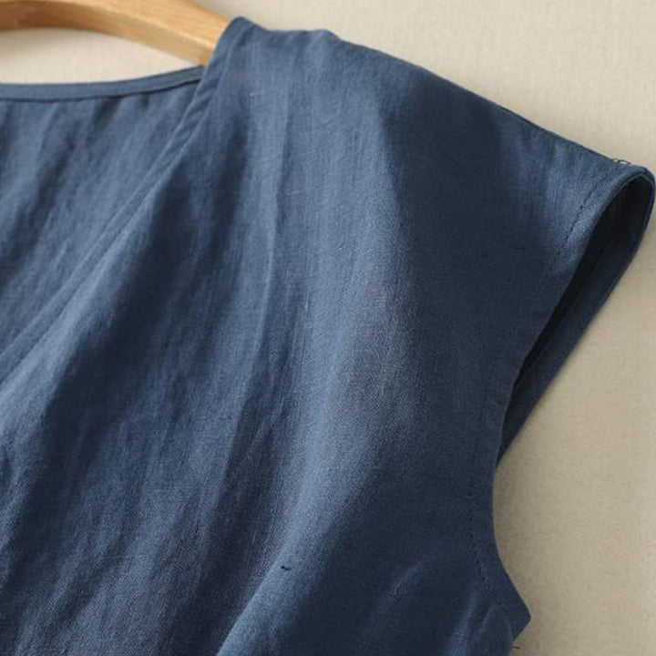 Chaleco sin mangas de algodón para mujer con diseño retro de cuello en V y botones con Buddha Stones - image 4