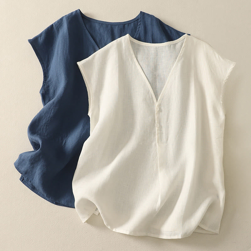 Chaleco sin mangas de algodón para mujer con diseño retro de cuello en V y botones con Buddha Stones - image 1