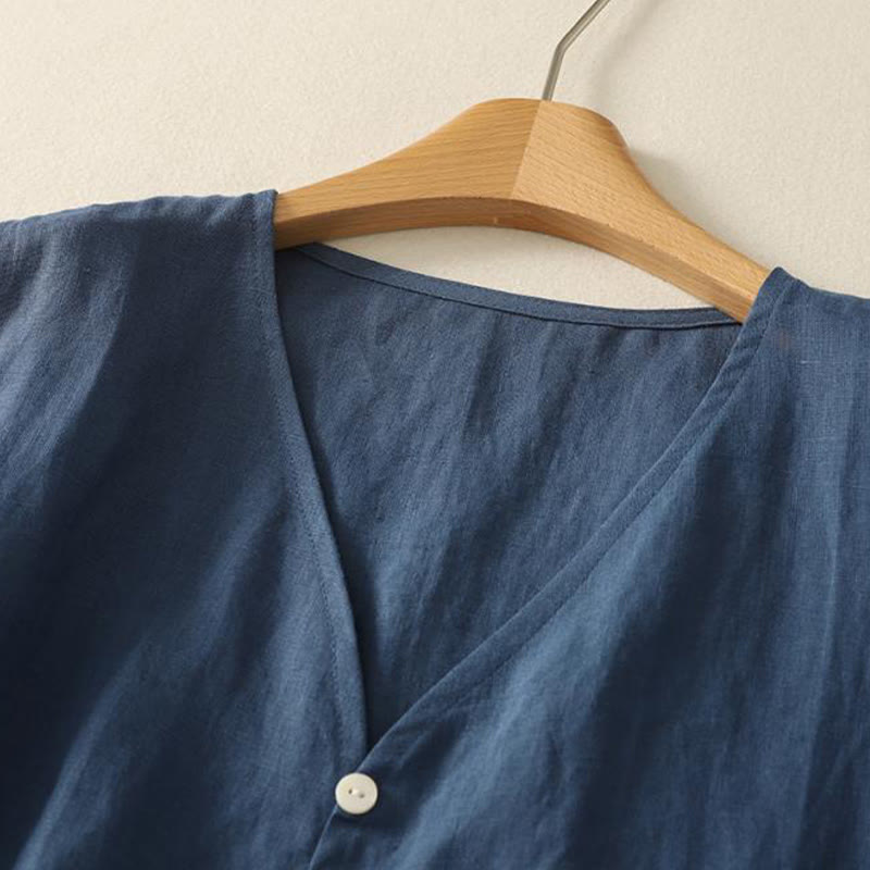 Chaleco sin mangas de algodón para mujer con diseño retro de cuello en V y botones con Buddha Stones - image 2