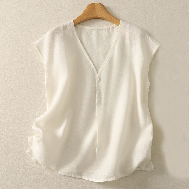 Chaleco sin mangas de algodón para mujer con diseño retro de cuello en V y botones con Buddha Stones - Lino - US8-10，UK/AU12-14，EU40-42 (2XL) - image 6