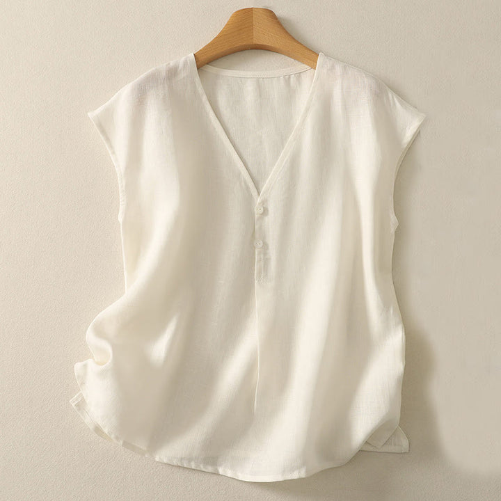 Chaleco sin mangas de algodón para mujer con diseño retro de cuello en V y botones con Buddha Stones - Lino - US8-10，UK/AU12-14，EU40-42 (2XL) - image 6