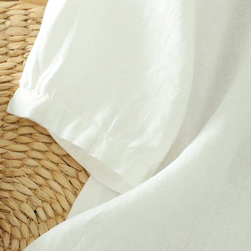 Camisa de mujer con cuello en V, media manga y botones lisos de Buddha Stones - image 10