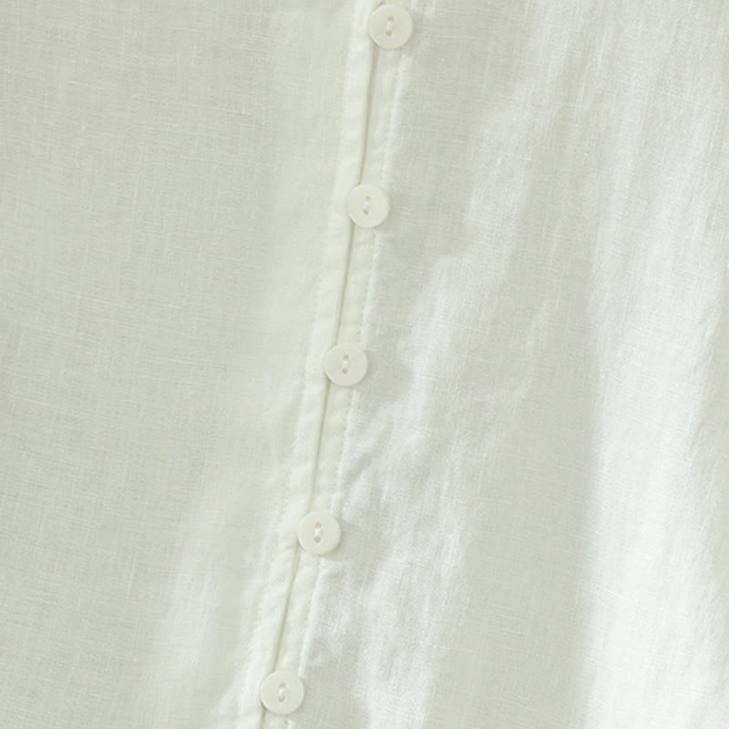 Camisa de mujer con cuello en V, media manga y botones lisos de Buddha Stones - image 12