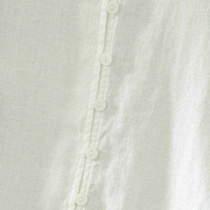 Camisa de mujer con cuello en V, media manga y botones lisos de Buddha Stones - image 12