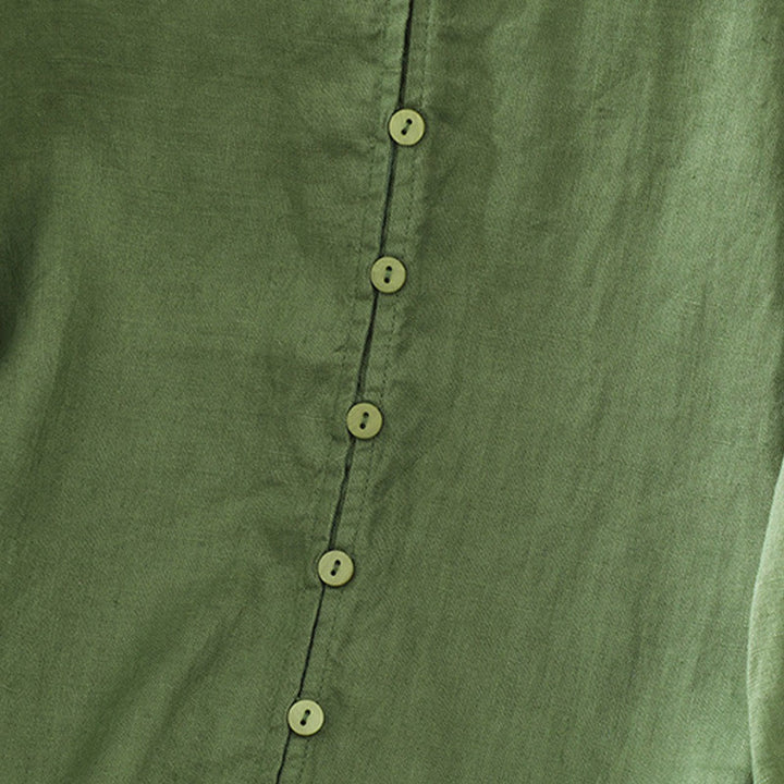 Camisa de mujer con cuello en V, media manga y botones lisos de Buddha Stones - image 18