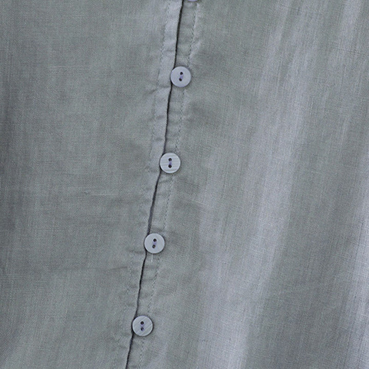 Camisa de mujer de manga corta con cuello en V y botones sólidos con estampado de Buddha Stones - image 23