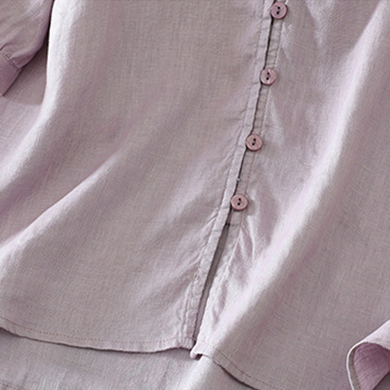 Camisa de mujer con cuello en V, media manga y botones lisos de Buddha Stones - image 29