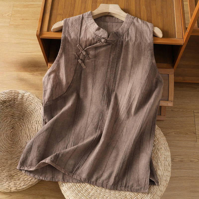 Chaleco sin mangas de algodón para mujer con diseño retro de botones de rana y estampado de Buddha Stones - Marrón rosado - US8-10，UK/AU12-14，EU40-42 (2XL) - image 10