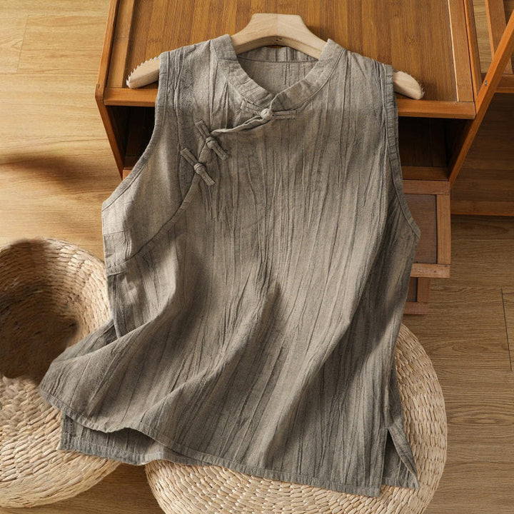 Chaleco sin mangas de algodón para mujer con diseño retro de botones de rana y estampado de Buddha Stones - Broncearse - US8-10，UK/AU12-14，EU40-42 (2XL) - image 17