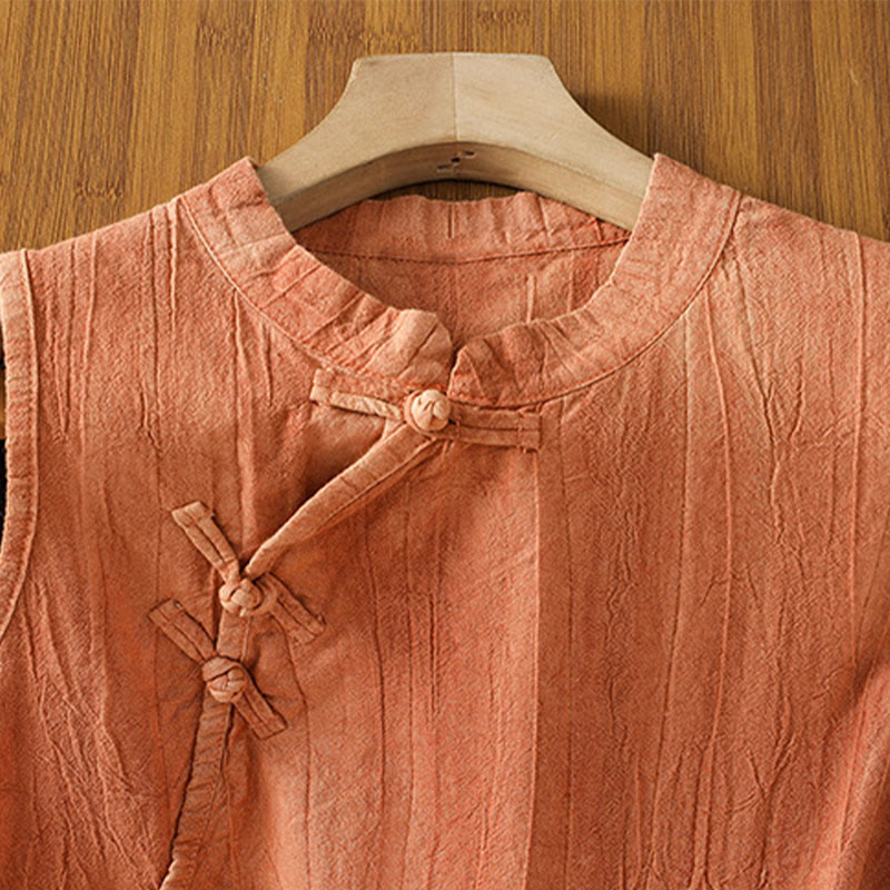 Chaleco sin mangas de algodón para mujer con diseño retro de botones de rana y estampado de Buddha Stones - image 3