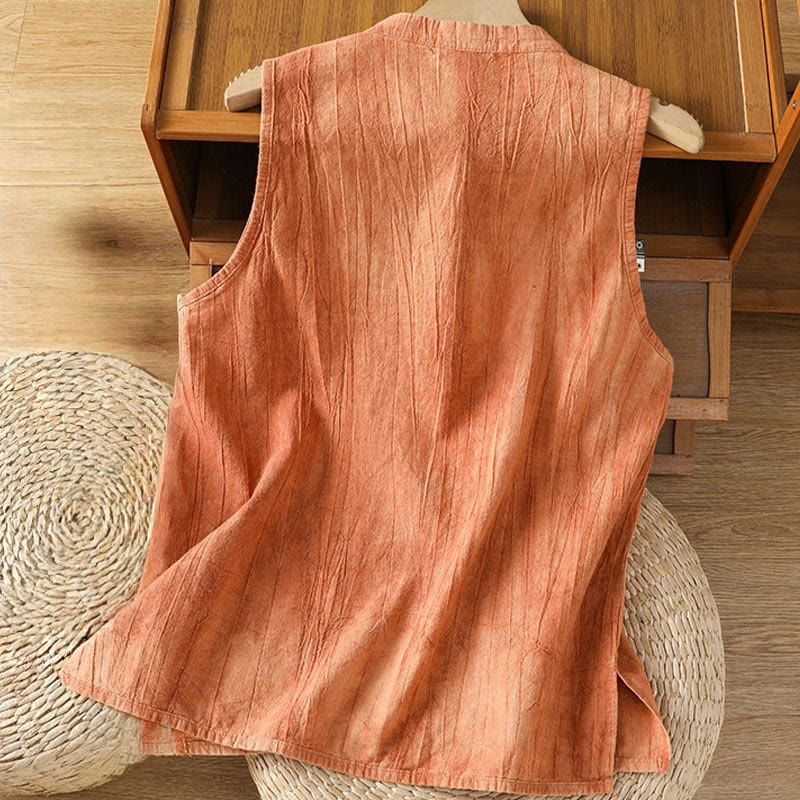 Chaleco sin mangas de algodón para mujer con diseño retro de rana y botones de Buddha Stones - image 2