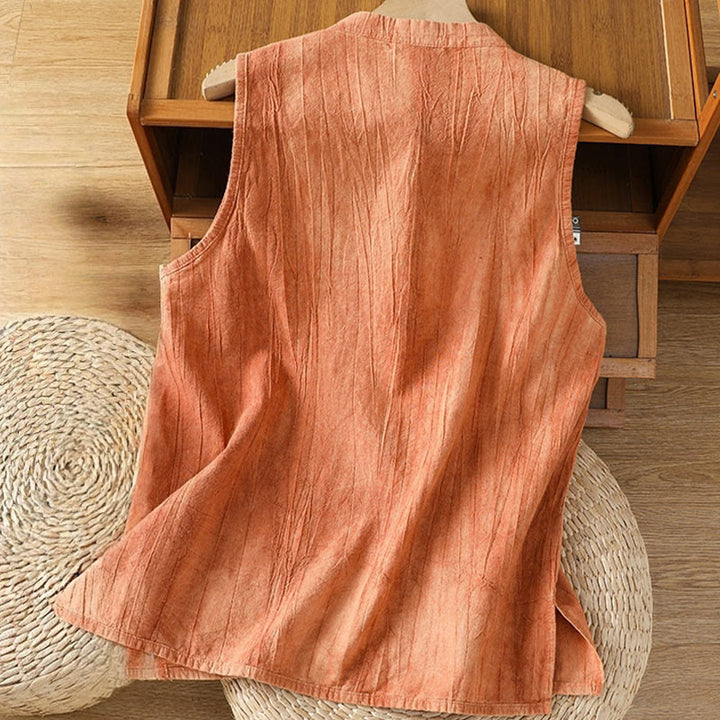 Chaleco sin mangas de algodón para mujer con diseño retro de rana y botones de Buddha Stones - image 2