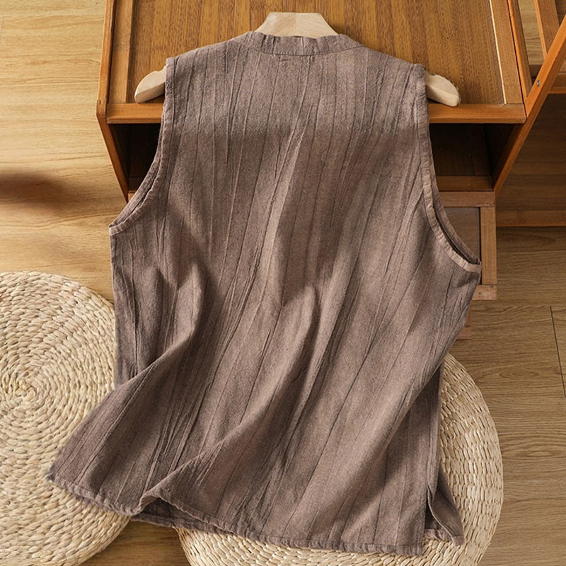 Chaleco sin mangas de algodón para mujer con diseño retro de botones de rana y estampado de Buddha Stones - image 11