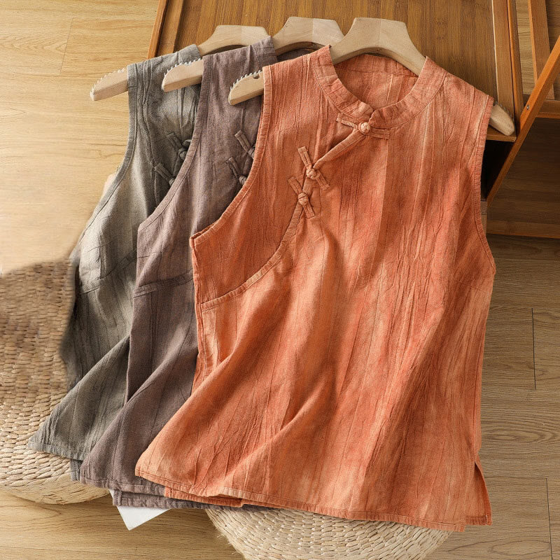 Chaleco sin mangas de algodón para mujer con diseño retro de botones de rana y estampado de Buddha Stones - image 1