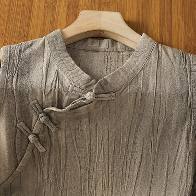 Chaleco sin mangas de algodón para mujer con diseño retro de botones de rana y estampado de Buddha Stones - image 19