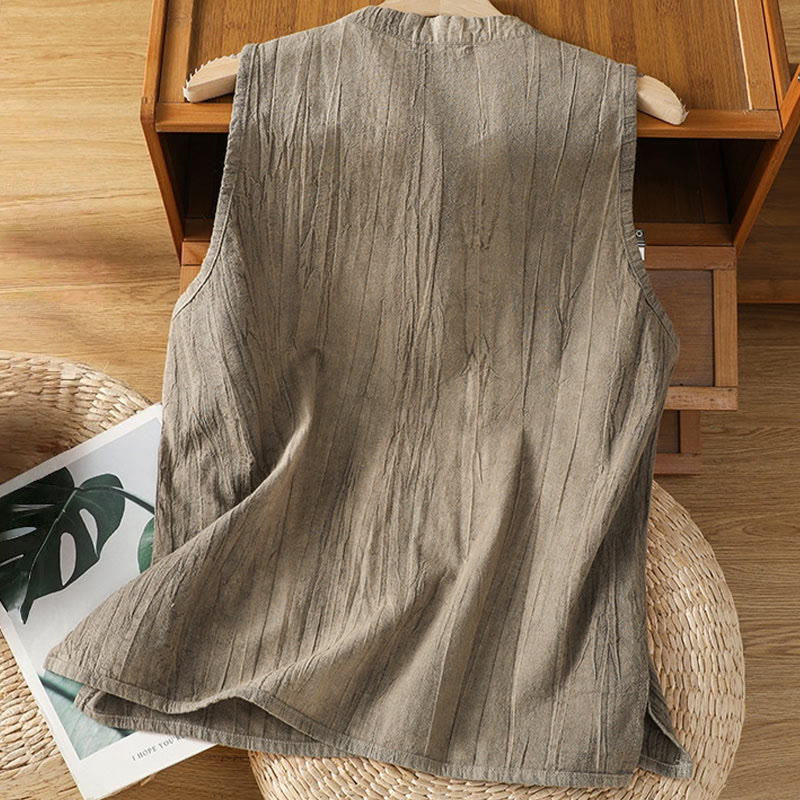 Chaleco sin mangas de algodón para mujer con diseño retro de botones de rana y estampado de Buddha Stones - image 18