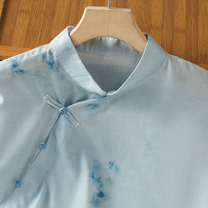 Camisa sin mangas para mujer con botones de rana en azul claro de Buddha Stones - image 3