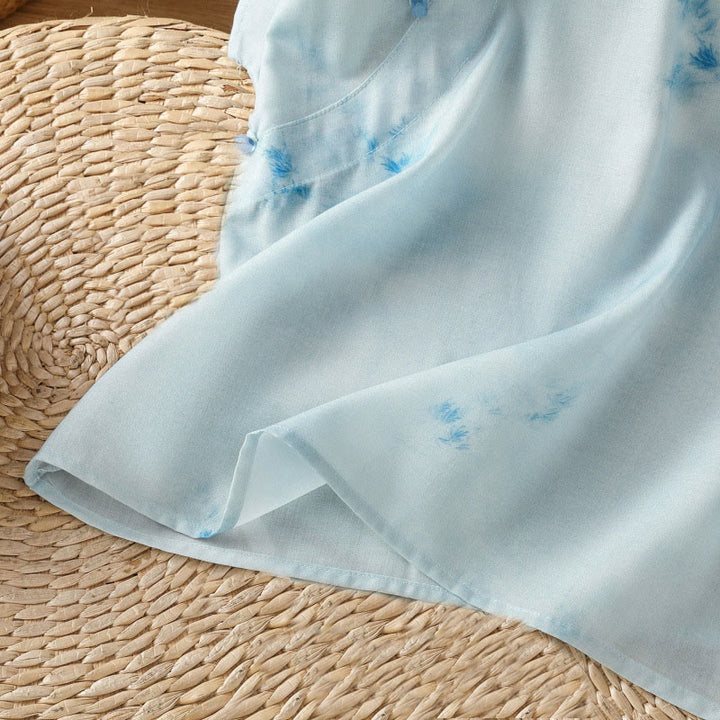 Camisa sin mangas para mujer con botones de rana en azul claro de Buddha Stones - image 10