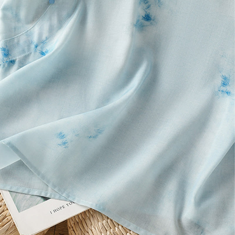 Camisa sin mangas para mujer con botones de rana en azul claro de Buddha Stones - image 9