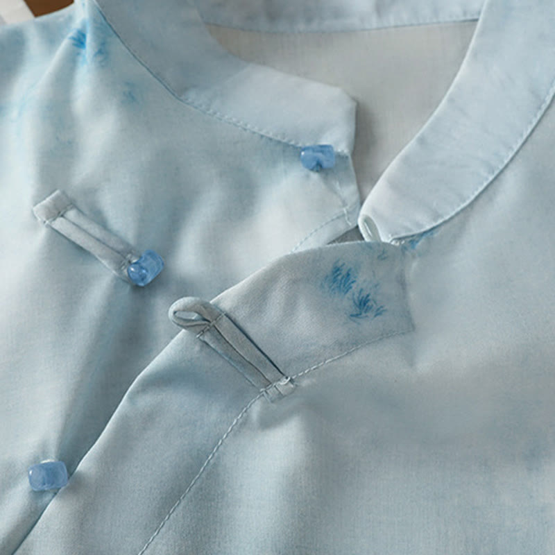 Camisa sin mangas para mujer con botones de rana en azul claro de Buddha Stones - image 6