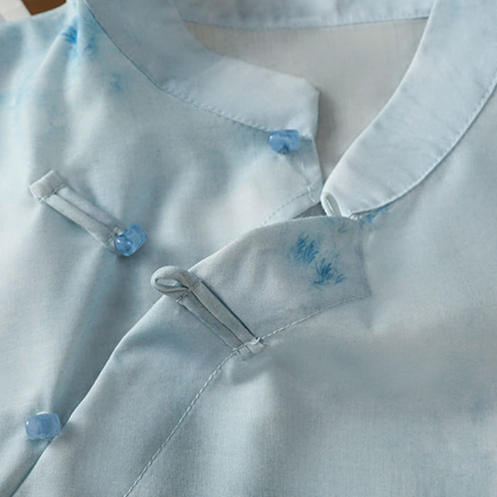 Camisa sin mangas para mujer con botones de rana en azul claro de Buddha Stones - image 6