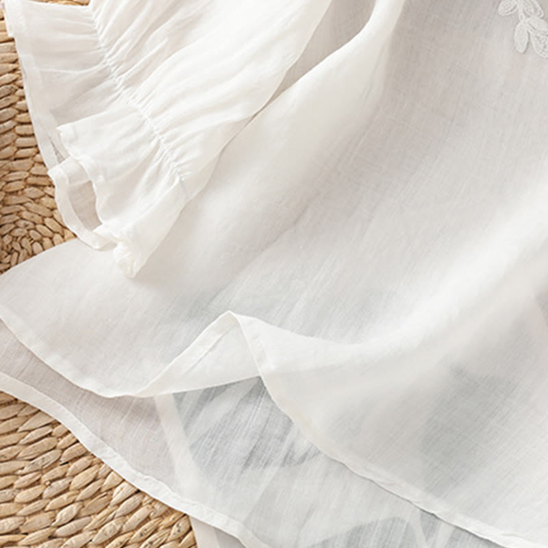 Camisa de algodón para mujer con cuello redondo, manga tres cuartos y botones bordados con flores y Buddha Stones - image 15