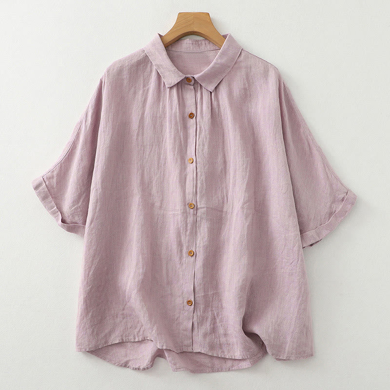 Camisa informal de lino y algodón para mujer con botones lisos y media manga Buddha Stones - Cardo - US12, UK/AU16, EU44 (2XL) - image 2