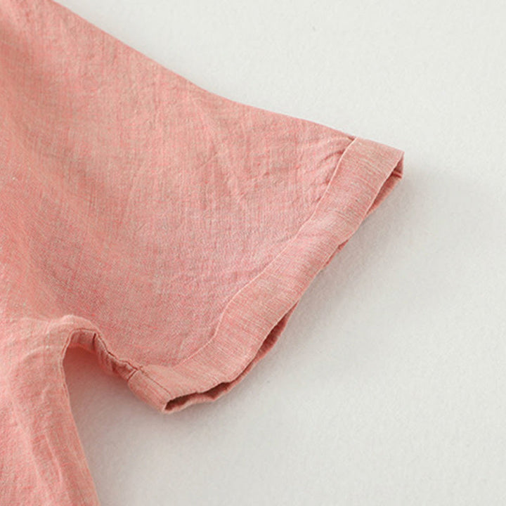 Camisa informal de lino y algodón para mujer con botones lisos y media manga Buddha Stones - image 14