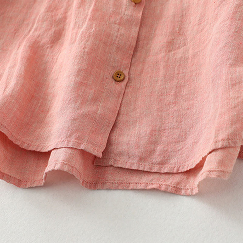 Camisa informal de lino y algodón para mujer con botones lisos y media manga Buddha Stones - image 15