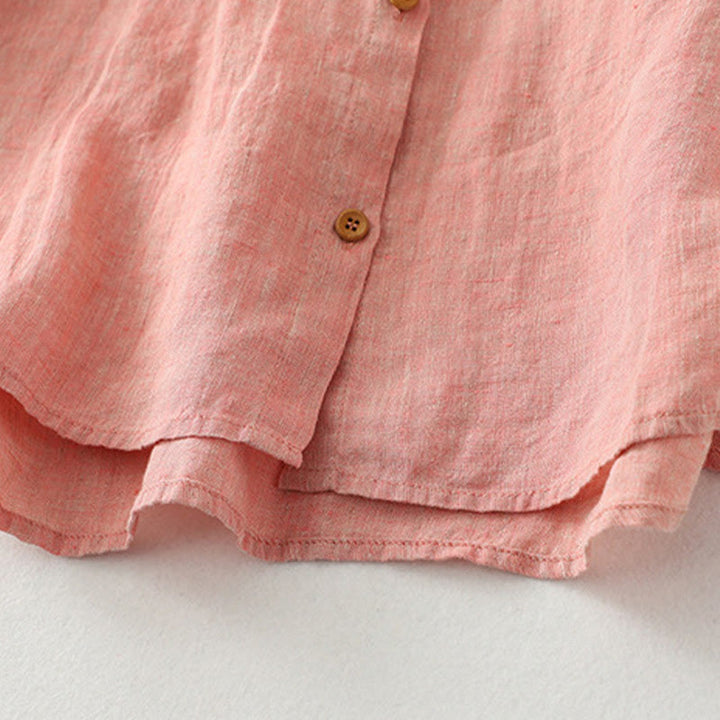 Camisa informal de lino y algodón para mujer con botones lisos y media manga Buddha Stones - image 15