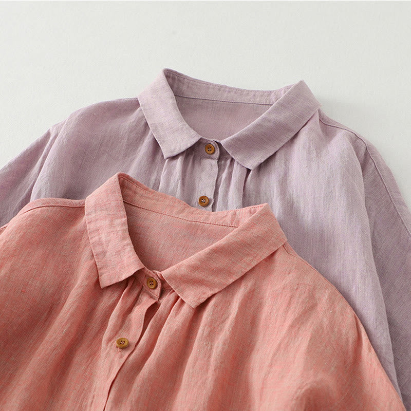 Camisa informal de lino y algodón para mujer con botones lisos y media manga Buddha Stones - image 19