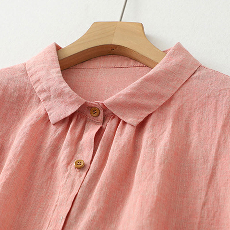 Camisa informal de lino y algodón para mujer con botones lisos y media manga Buddha Stones - image 10