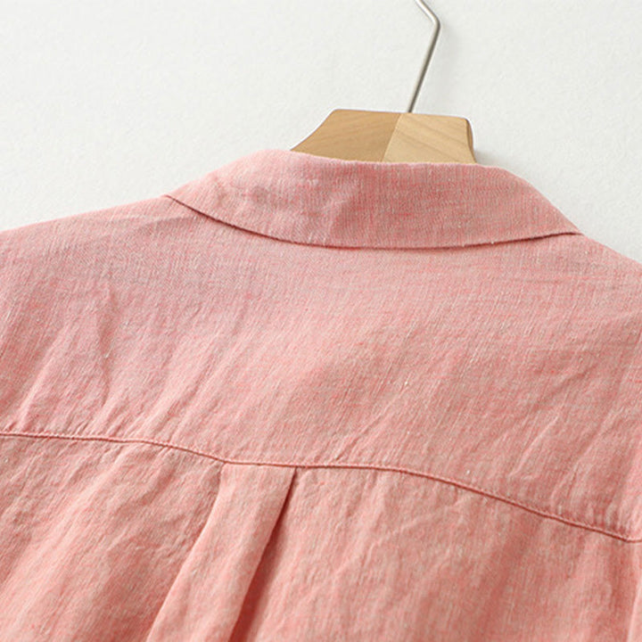 Camisa informal de lino y algodón para mujer con botones lisos y media manga Buddha Stones - image 11