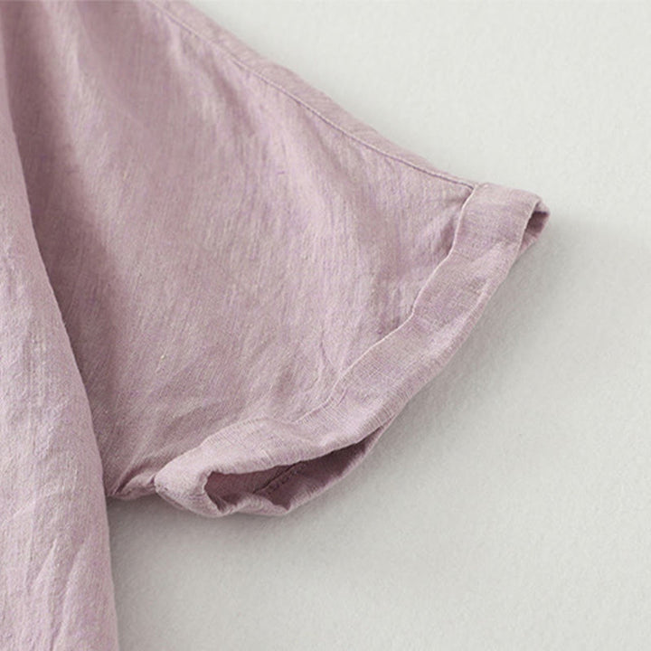 Camisa informal de lino y algodón para mujer con botones lisos y media manga Buddha Stones - image 5