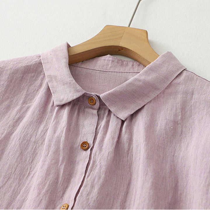 Camisa de manga corta para mujer con botones y estampado de Buddha Stones. - image 2