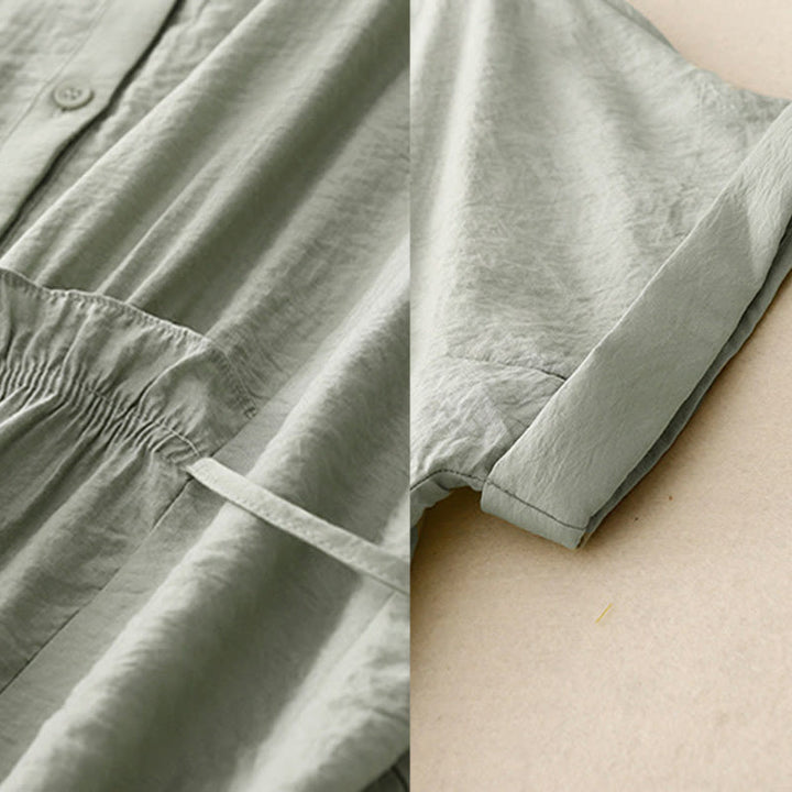 Camisa de algodón de manga corta con botones y cordones de verano para mujer con Buddha Stones - image 16