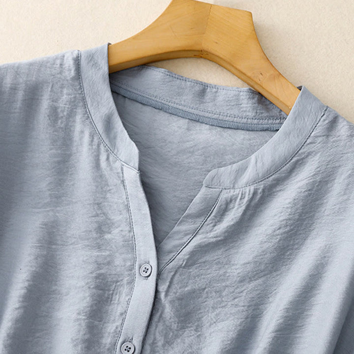 Camisa de algodón de manga corta con botones y cordones de verano para mujer con Buddha Stones - image 3