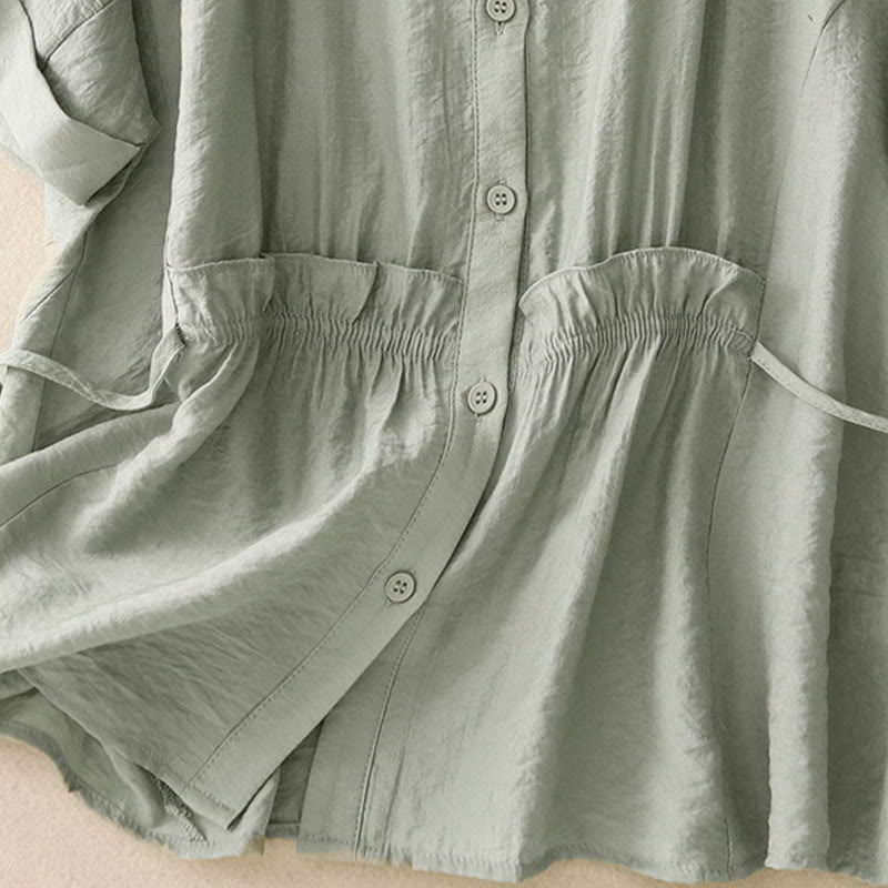 Camisa de algodón de manga corta con botones y cordones de verano para mujer con Buddha Stones - image 14