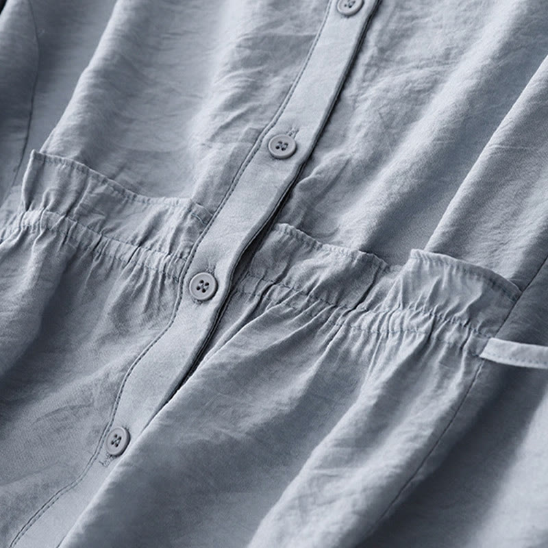 Camisa de algodón de manga corta con botones y cordones de verano para mujer con Buddha Stones - image 7