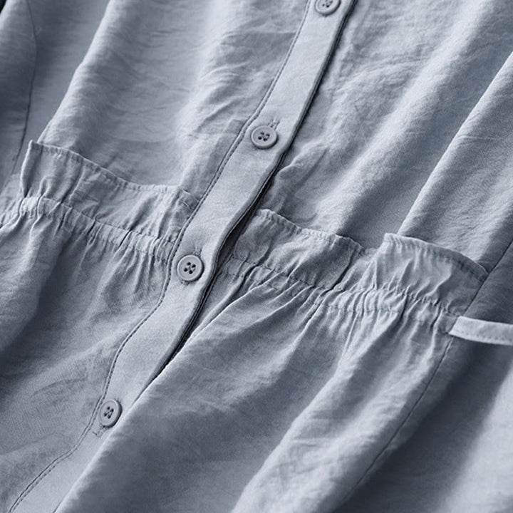 Camisa de algodón de manga corta con botones y cordones de verano para mujer con Buddha Stones - image 7