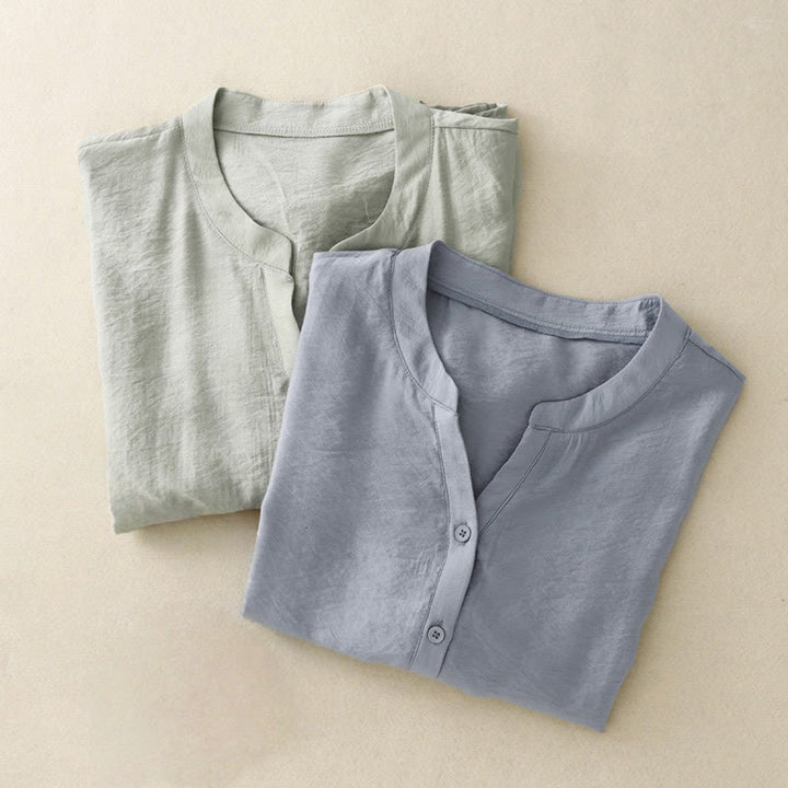 Camisa de algodón de manga corta con botones y cordones de verano para mujer con Buddha Stones - image 11